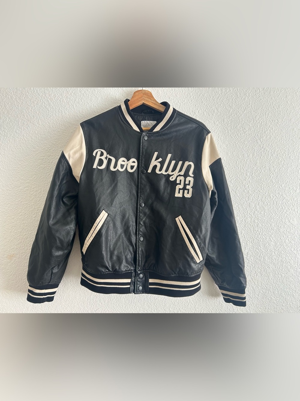 Zara Kids Brooklyn 23 Faux Leather Varsity Jacket Size 11-12 Excellent Condition